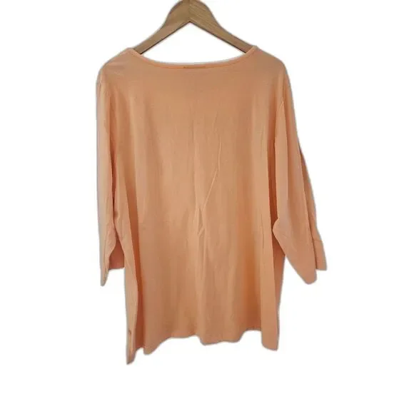 Bob Mackie Wearable Art Embroidered Cotton Stretch Top Women’s Plus 2X Peach - Picture 2 of 11